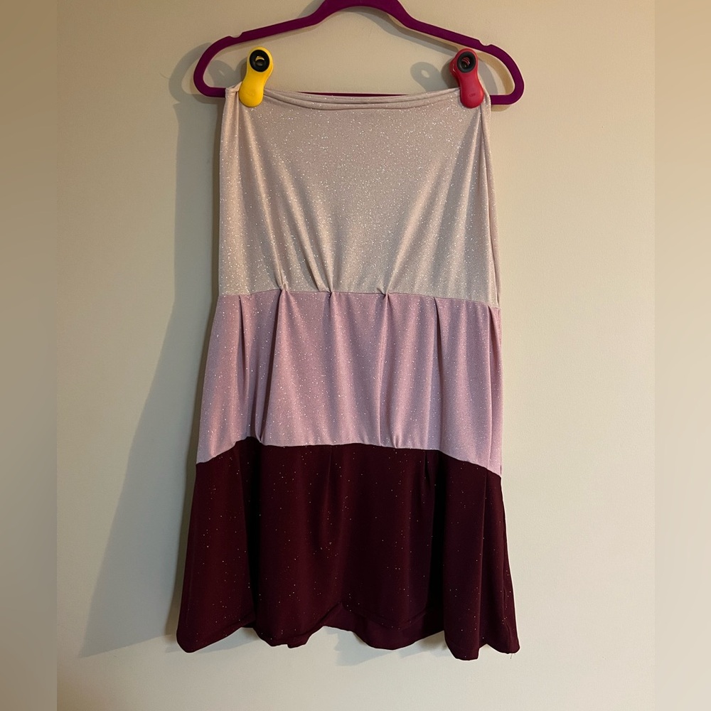 Vintage Y2K Midi Color Block Skirt - Maroon/Pink/Cream
